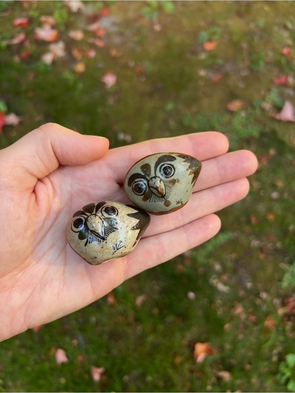 Hand-Painted Ceramic Tonala Mexican Owl Bird Figurines